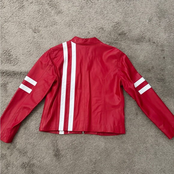 The Mighty Company Ferrara Red and White Leather Jacket - Picture 4 of 7